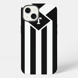 White Stripes and Chevrons on Black with Monogram iPhone 13 Case