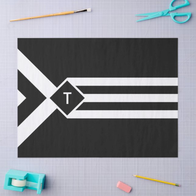 White Stripes and Chevrons on Black with Monogram Tissue Paper (Craft)