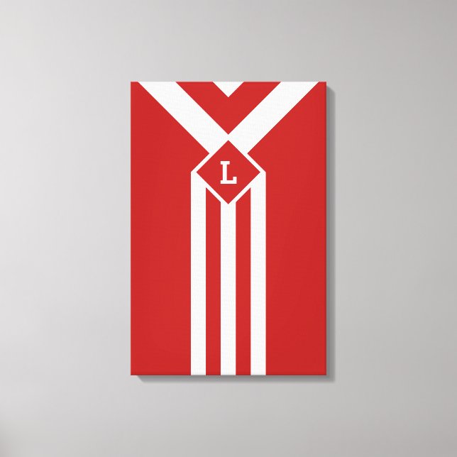 White Stripes and Chevrons on Red with Monogram Canvas Print (Front)
