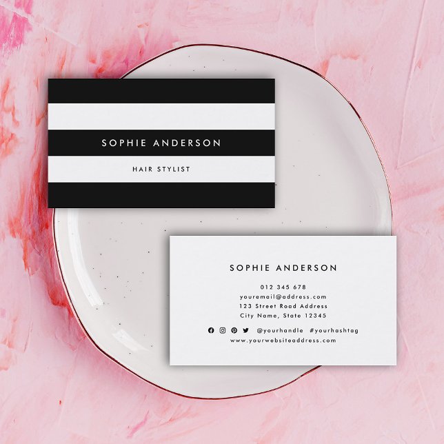 White Stripes and Custom Colour Modern Minimalist Business Card (Creator Uploaded)
