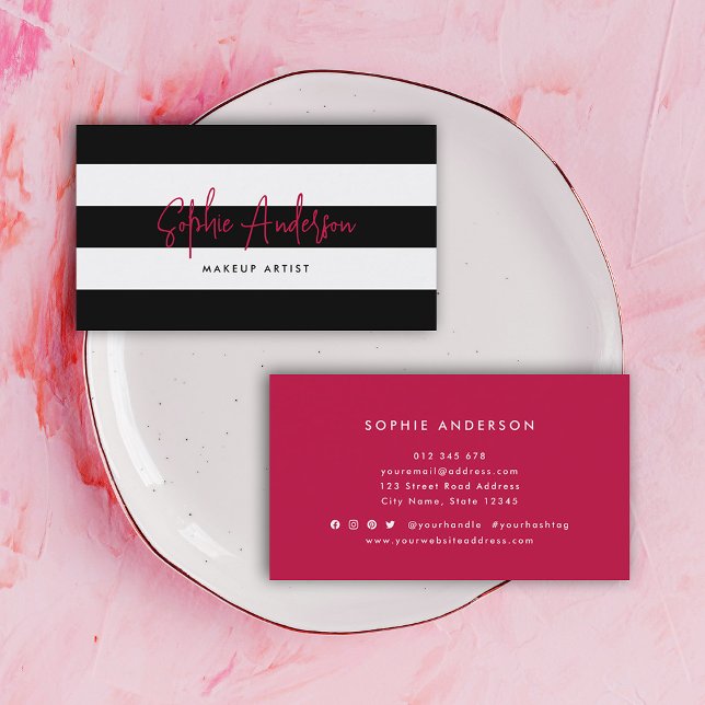 White Stripes and Custom Colour Modern Script Business Card (Creator Uploaded)