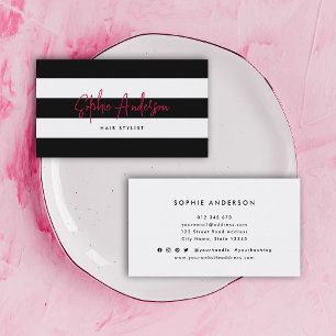White Stripes and Custom Colour Modern Script Business Card