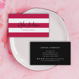 White Stripes and Custom Colour Modern Script Business Card