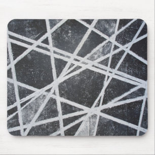 White Stripes black grey spaces abstract Mouse Pad