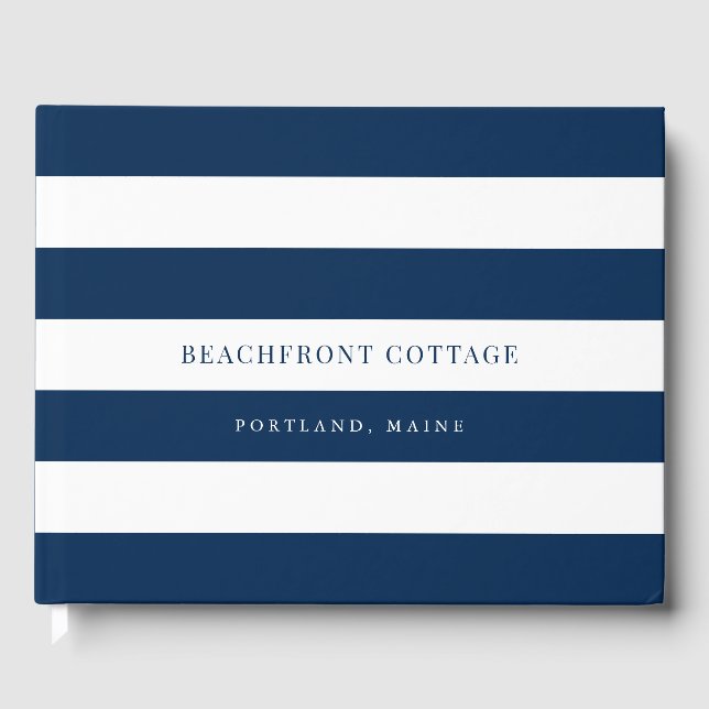 White Stripes & Custom Colour Home or Rental Guest Book (Front)