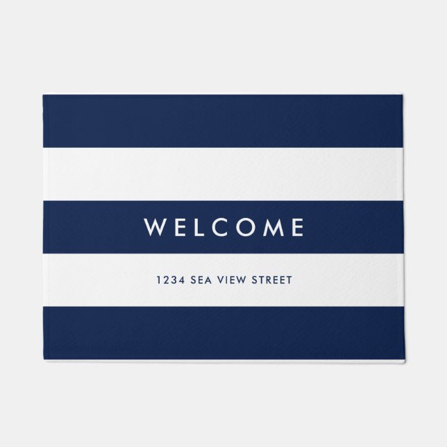 White Stripes Editable Background Colours Welcome  Doormat (Front)