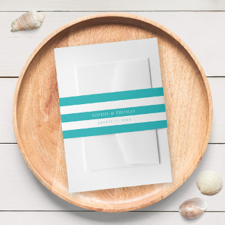 White Stripes & Editable Colour Nautical Wedding Invitation Belly Band