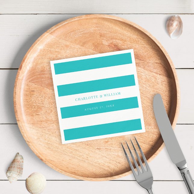 White Stripes & Editable Colour Nautical Wedding Napkin (Creator Uploaded)