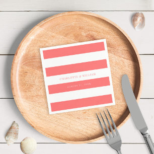 White Stripes & Editable Colour Nautical Wedding Napkin