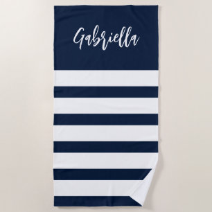 White Stripes Family Vacation Nautical Custom Beach Towel