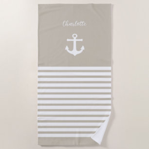 White Stripes Nautical Personalised Girl Beach Towel
