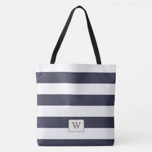 White Stripes on any Colour Custom Monogram Tote Bag