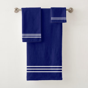 White Stripes on Navy Blue Bath Towel Set