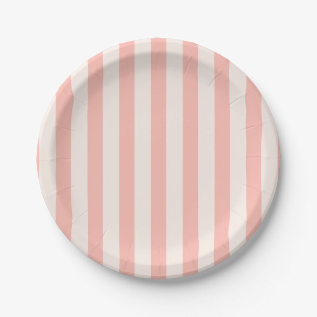White Stripes on Pastel Pink Modern Minimalist  Paper Plate (Front)