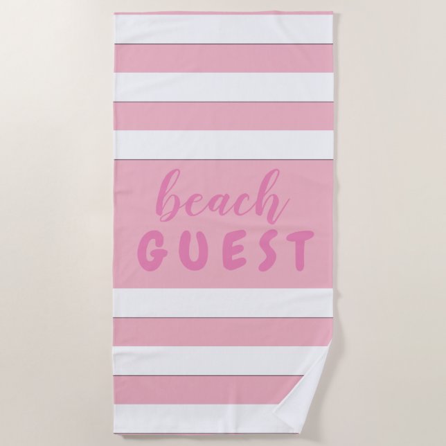 White Stripes on Pink Custom Text Beach GUEST Towel (Front)