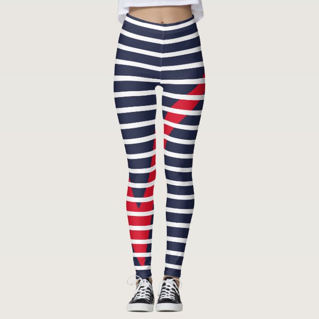 White Stripes Red Tick Mark Leggings (Front)