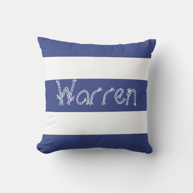 White Stripes Your Name Cushion Throw Pillow (Front)