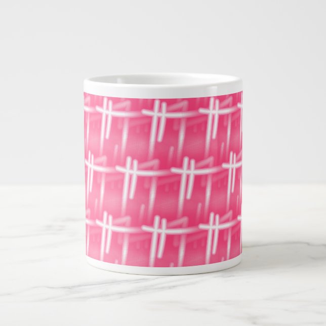 White Strokes On Pink Large Coffee Mug (Front)