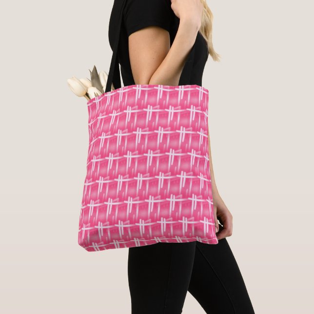 White Strokes On Pink Tote Bag (Close Up)