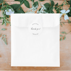 White Stylised Wedding Thank You Classic Round Sticker