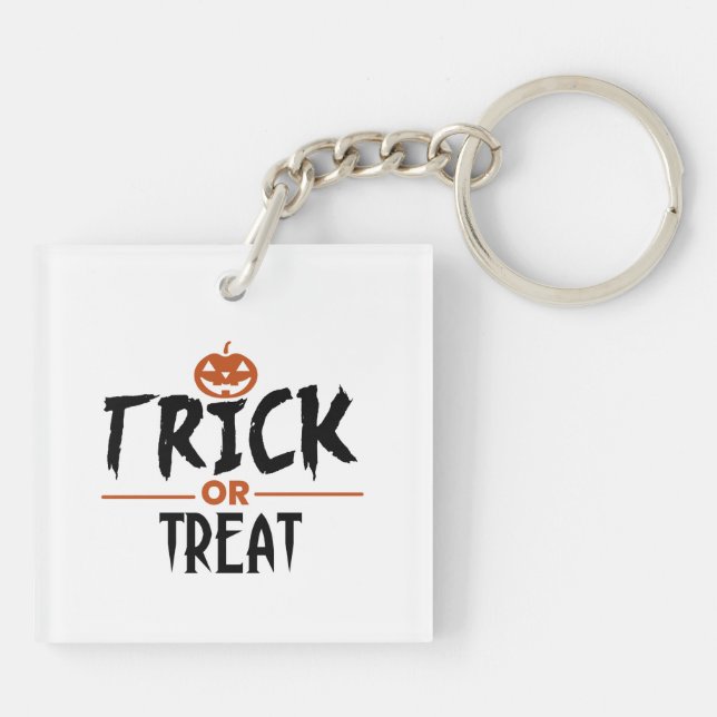 White Stylish Happy Halloween Keychain (Back)