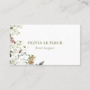White Stylish Minimal Botanical Business Card