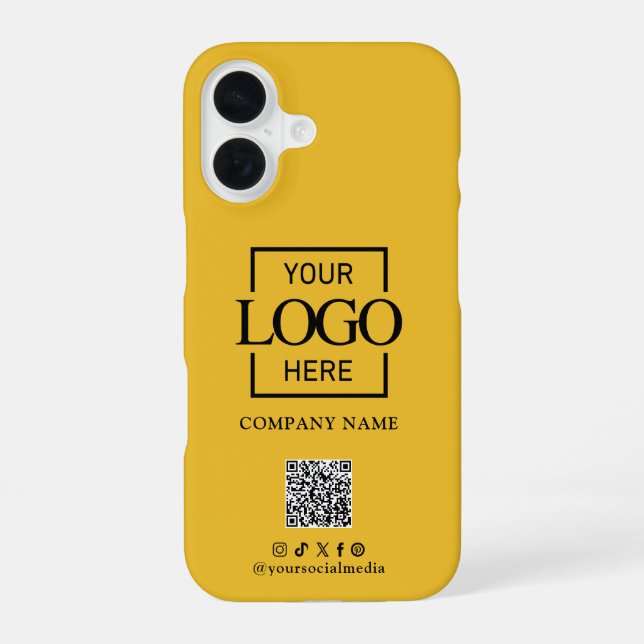 White Stylish Minimalist Business Logo & QR Code iPhone 16 Case (Back)