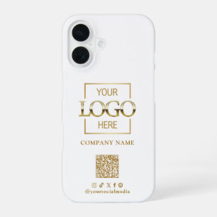 White Stylish Minimalist Business Logo & QR Code iPhone 16 Case
