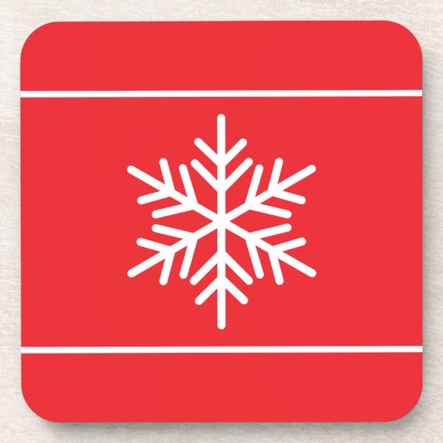 White Stylish Snowflake Stripes On Bright Red Coaster (Front)