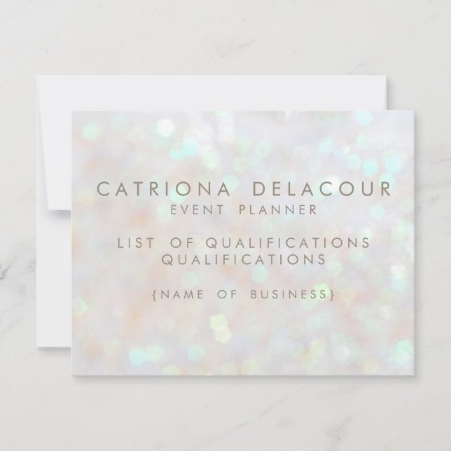 White Subtle Glitter Bokeh Business Employee Card (Front)