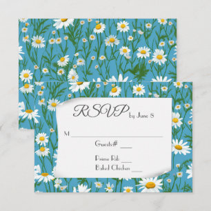 White Summer Daisies for Wedding RSVP Card