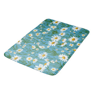 White Summer Daisies On Aqua Bath Mat