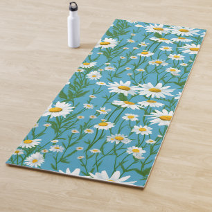 White Summer Daisies On Aqua Yoga Mat