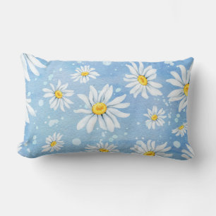 white summer daisy design on blue lumbar cushion