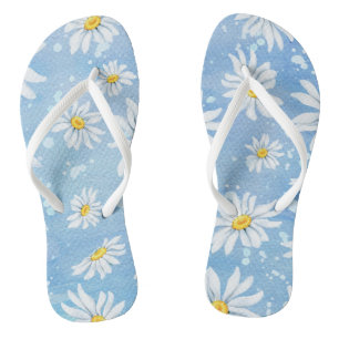 white summer daisy on blue jandals
