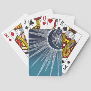 White Sun Moon Mandala Blue Gradient Design Playing Cards