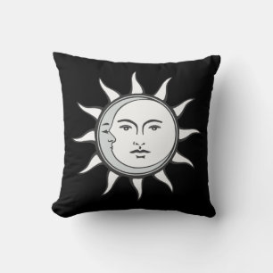 White Sun & Silver Moon on Black Cushion