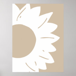 White Sunflower on Beige Abstract Wall Art