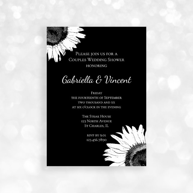 White Sunflower on Black Couples Wedding Shower Invitation (Creator Uploaded)