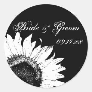 White Sunflower on Black Wedding Envelope Seals