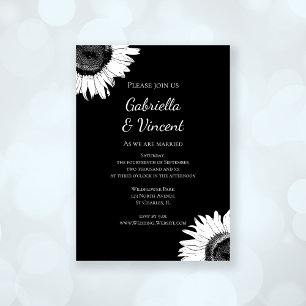 White Sunflower on Black Wedding Invitation
