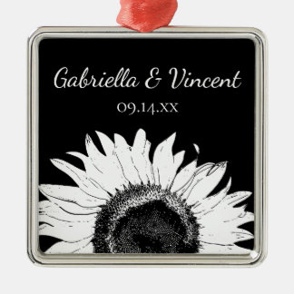 White Sunflower on Black Wedding Metal Tree Decoration