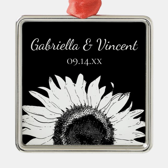 White Sunflower on Black Wedding Metal Tree Decoration (Front)