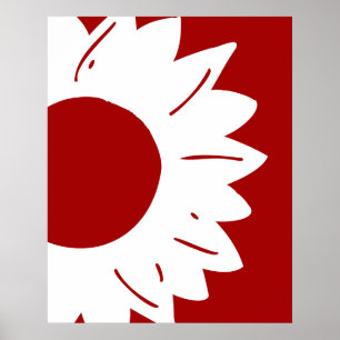 White Sunflower on Red Abstract Wall Art