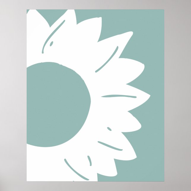 White Sunflower on Teal Abstract Wall Art (Front)
