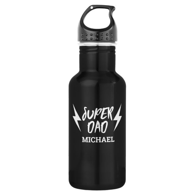 White Super Dad Lightning Bolt Rock'n Roll Script 532 Ml Water Bottle (Front)