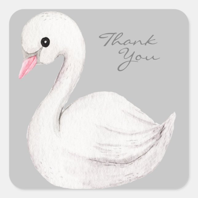 White Swan Elegant Grey Script Thank You Square Sticker (Front)