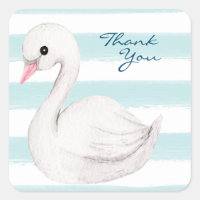 White Swan Elegant Script Blue Thank You