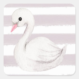 White Swan Elegant Script Purple Stripe Square Sticker