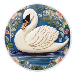 White Swan European Folk Animal Bird Art Ceramic Knob